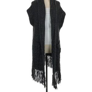 CAbi Charcoal Knit Vest with Fringe